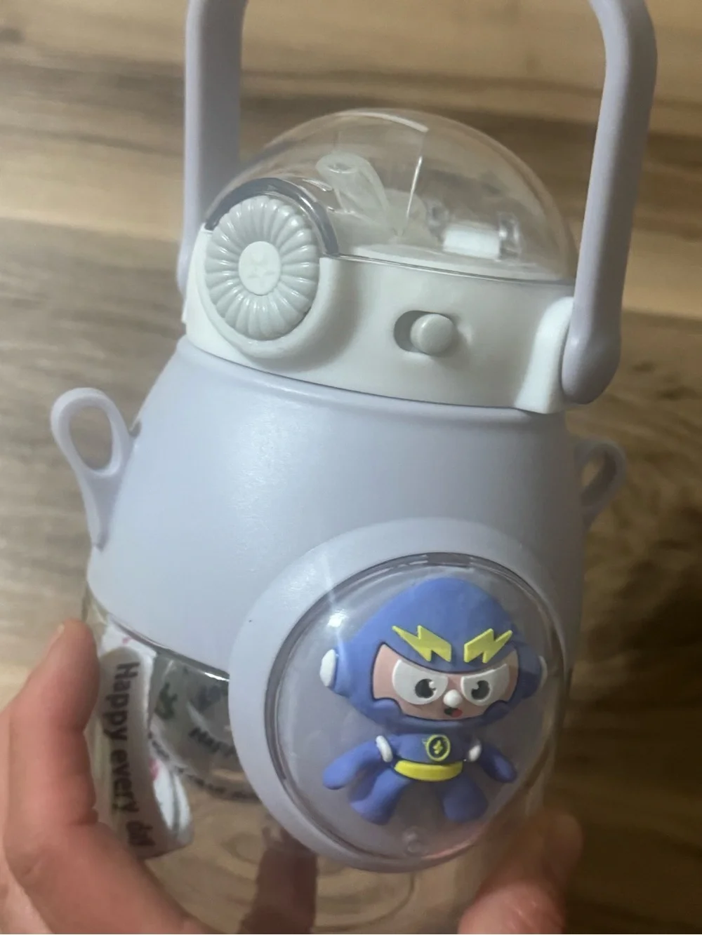 Cute Blue Cartoon Character Kids Water Bottle with Strap